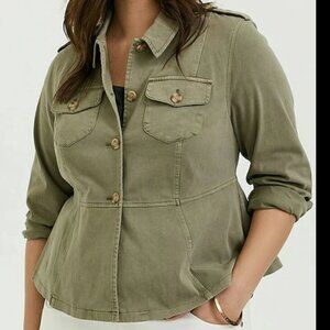 Torrid Twill Peplum Utility Jacket Light Olive Green Size 00